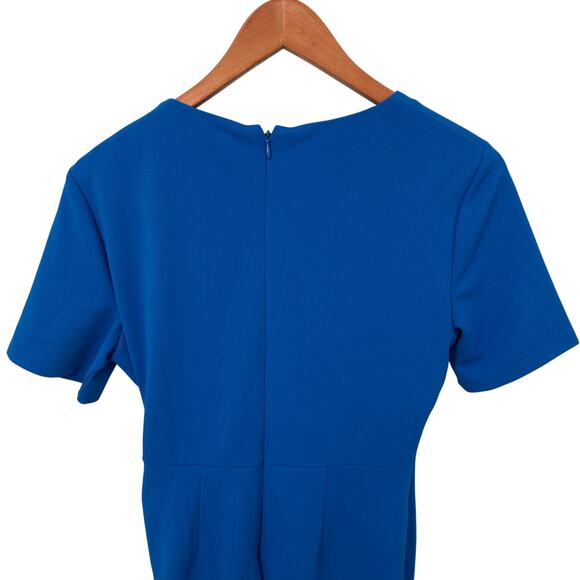 TAHARI ASL Blue Stretch Crepe Side Knot Short Sleeve Knee-Length Dress // 8 - Picture 9 of 12